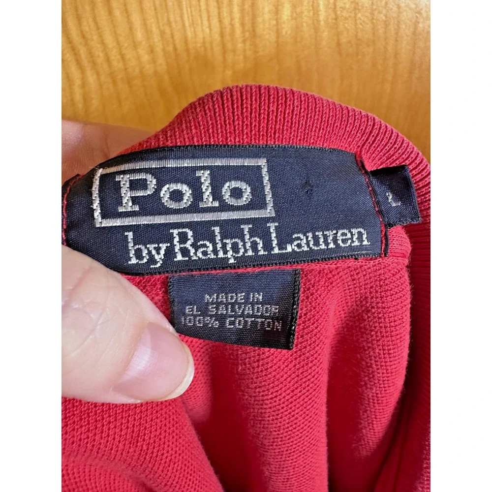 Ralph Lauren Red Polo Shirt With Blue Logo Men's‎ Size L Classic Fit Preppy